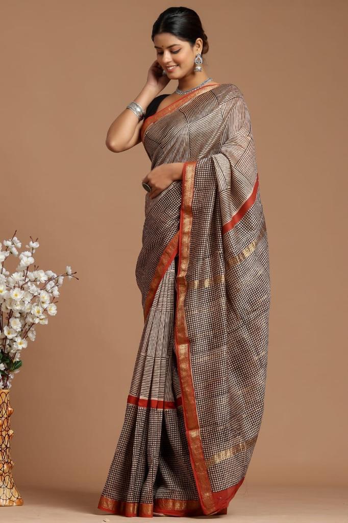 Authentic Hand Block Print Maheshwari Silk Saree Online