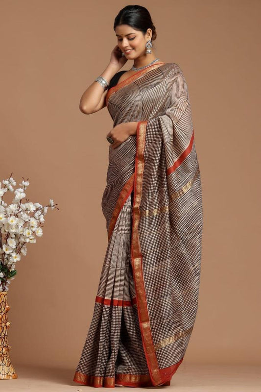 Authentic Hand Block Print Maheshwari Silk Saree Online