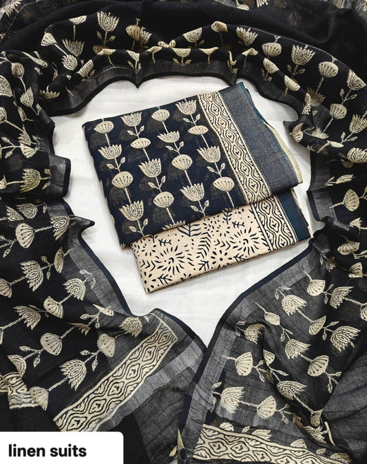 Premium Hand Block Print Lilen Suit With Lilen Dupatta