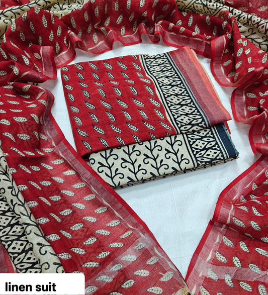New Hand Block Lilen Suit With Lilen Dupatta