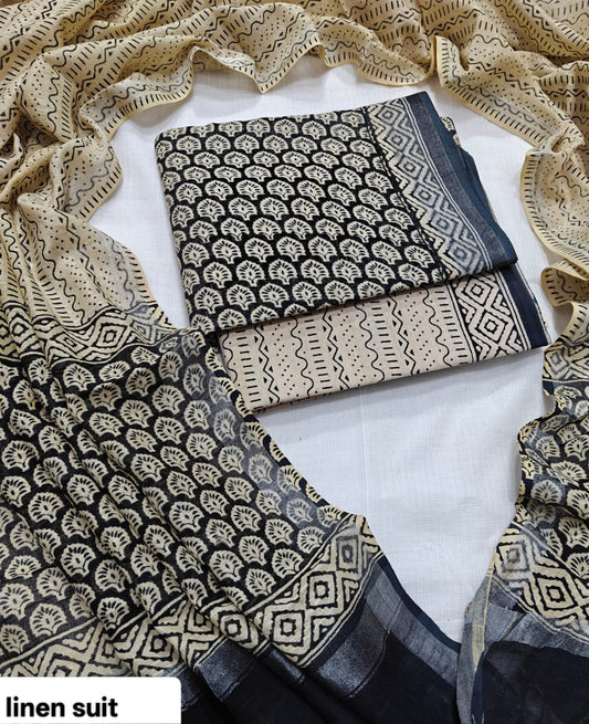 Hand Block Print Lilen Suit With Lilen Dupatta