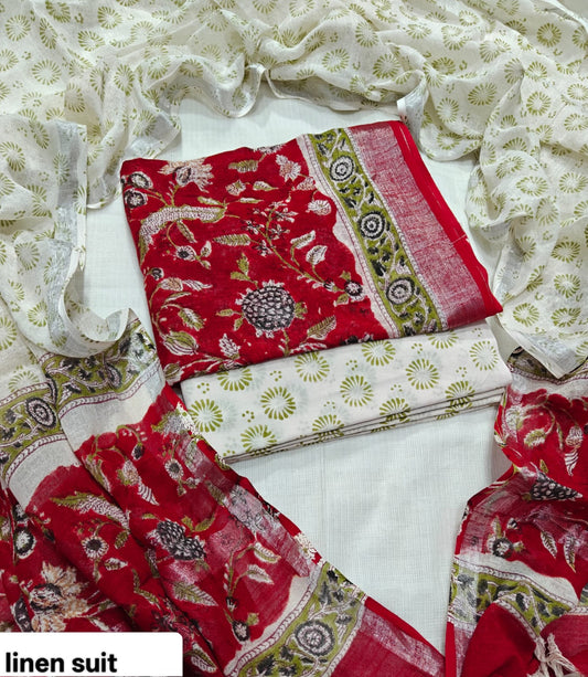 Exclusive Hand Blcok Print Lilen Suit with Lilen Dupatta