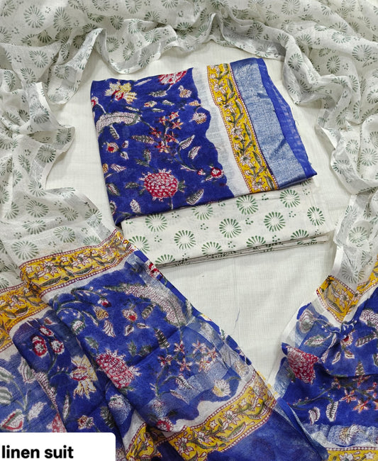 Bgaru Hand Block Print Lilen Suit With Lilen Dupatta