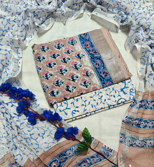 Hand Block Printed Lilen Suit With Lilen Dupatta