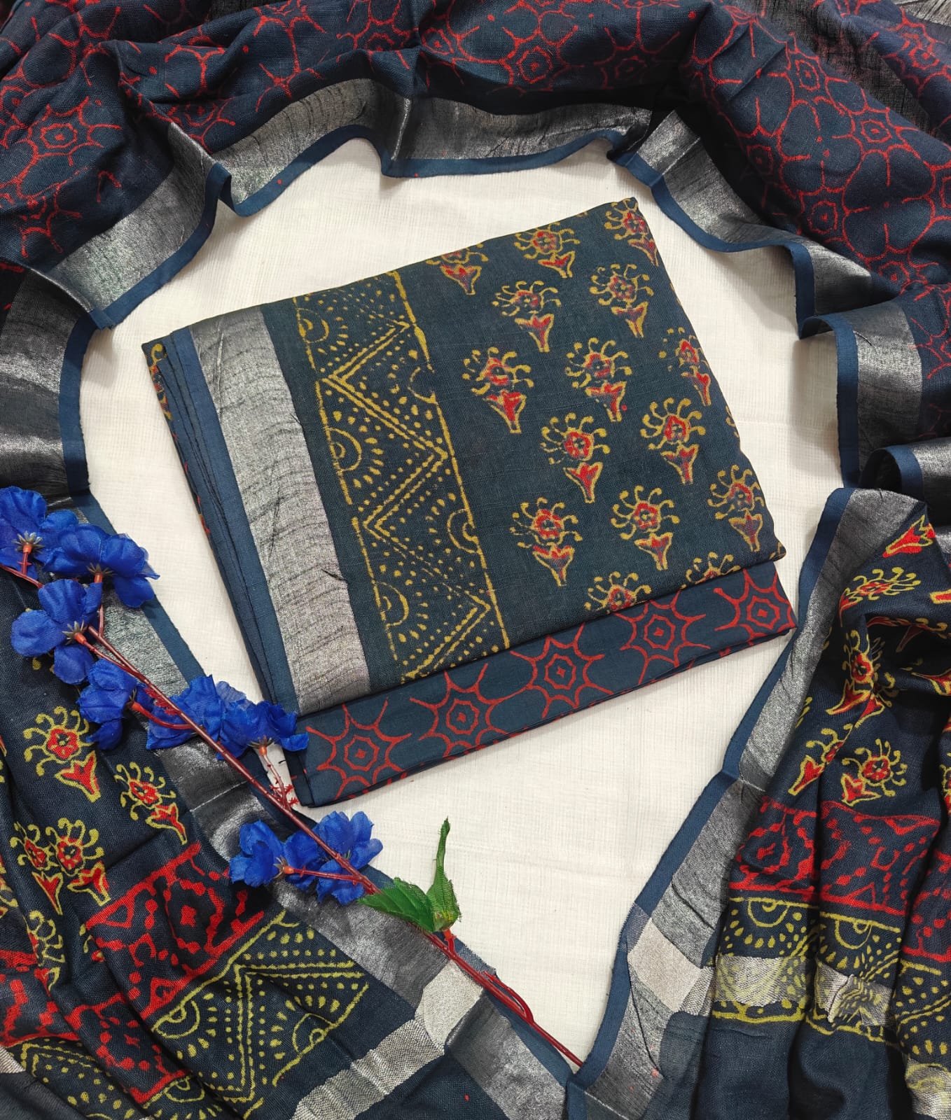 Hand Block Print Lilen Suit With Lilen Dupatta