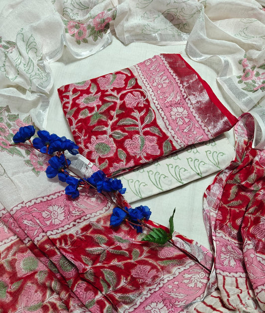 Premium Hand Block Printed Lilen Suit With Lilen Dupatta