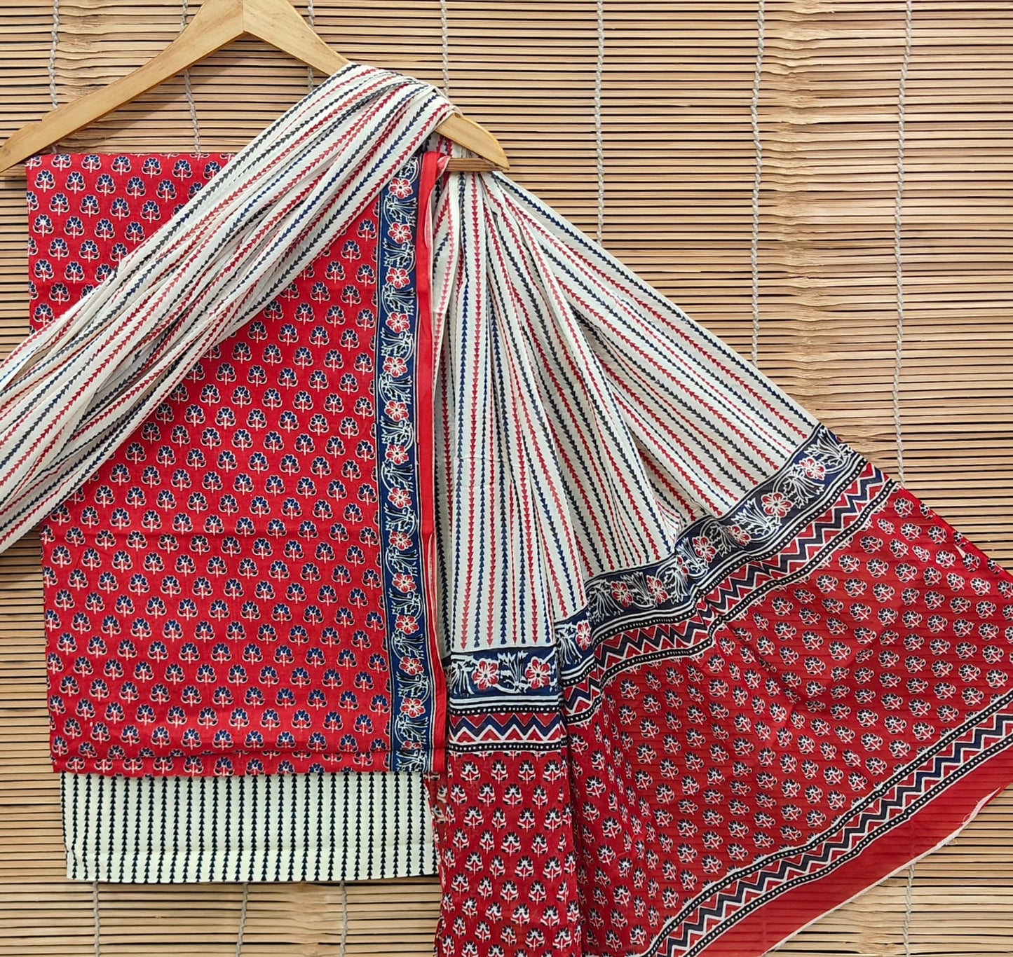 Premium Hand Block Printed Cotton Suit With Cotton Dupatta