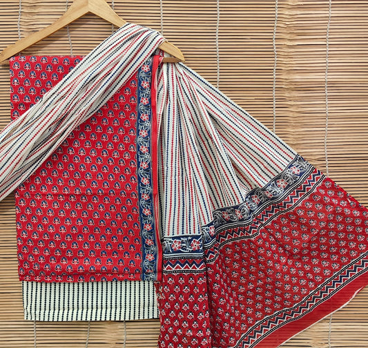 Premium Hand Block Printed Cotton Suit With Cotton Dupatta