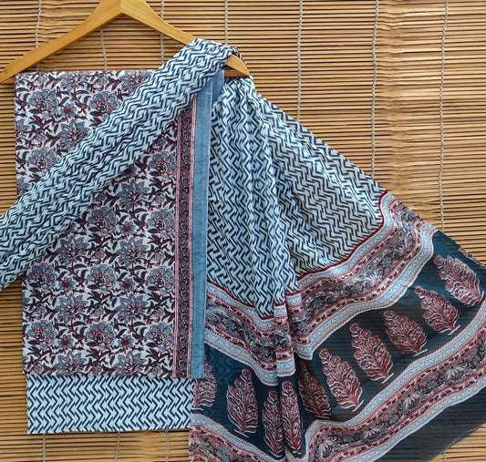 Sanganeri Print Orange Cotton Suit With Mulmul Dupatta