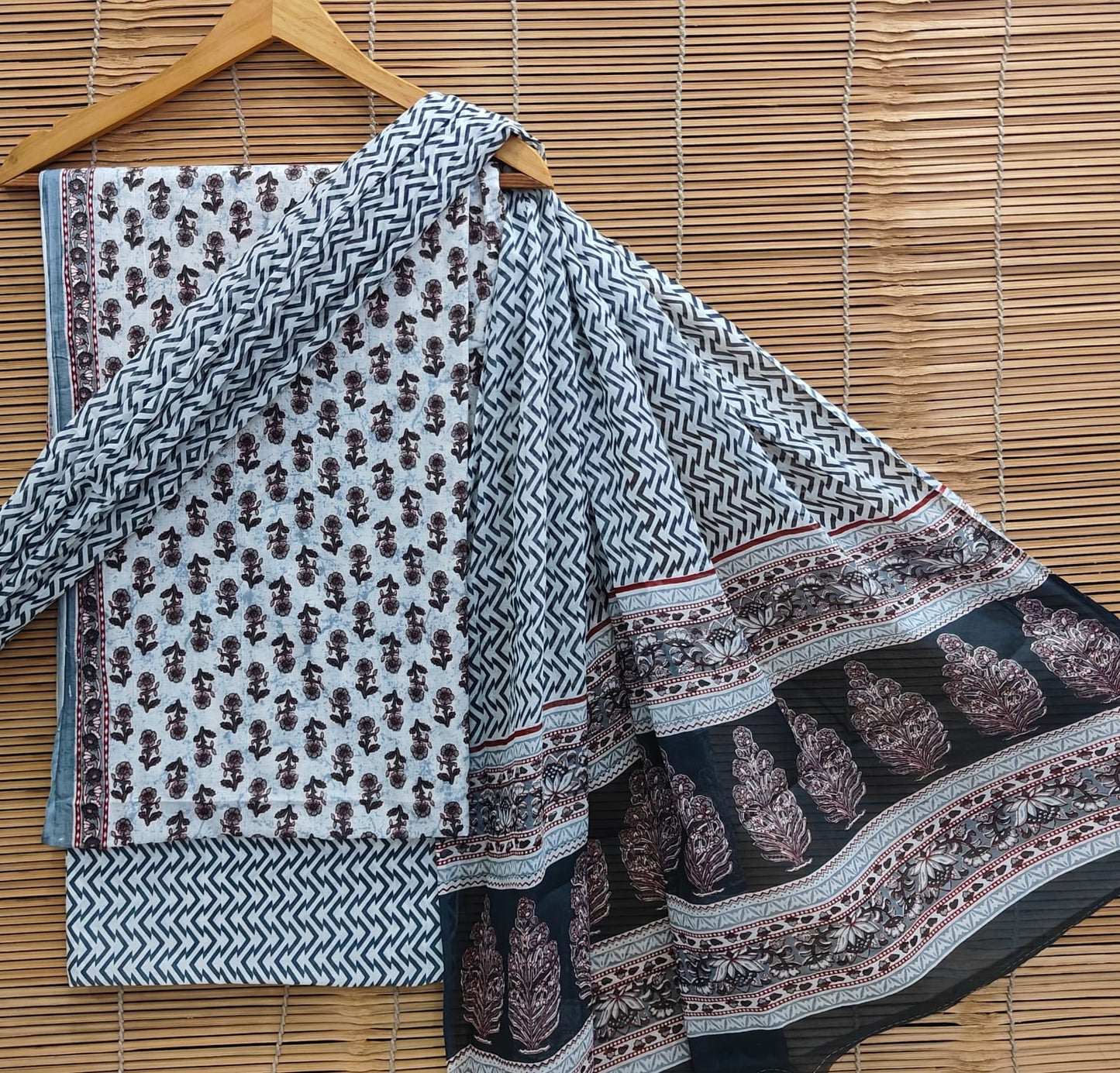 Sanganeri Print Cotton Suit With Mulmul Dupatta