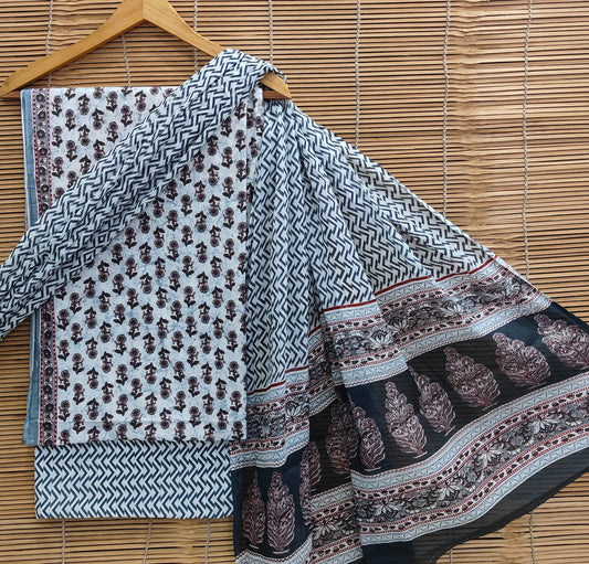 Sanganeri Print Cotton Suit With Mulmul Dupatta