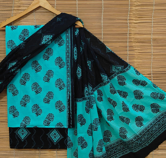 Exclusive Hand Block Print Cotton Suit With Dupatta
