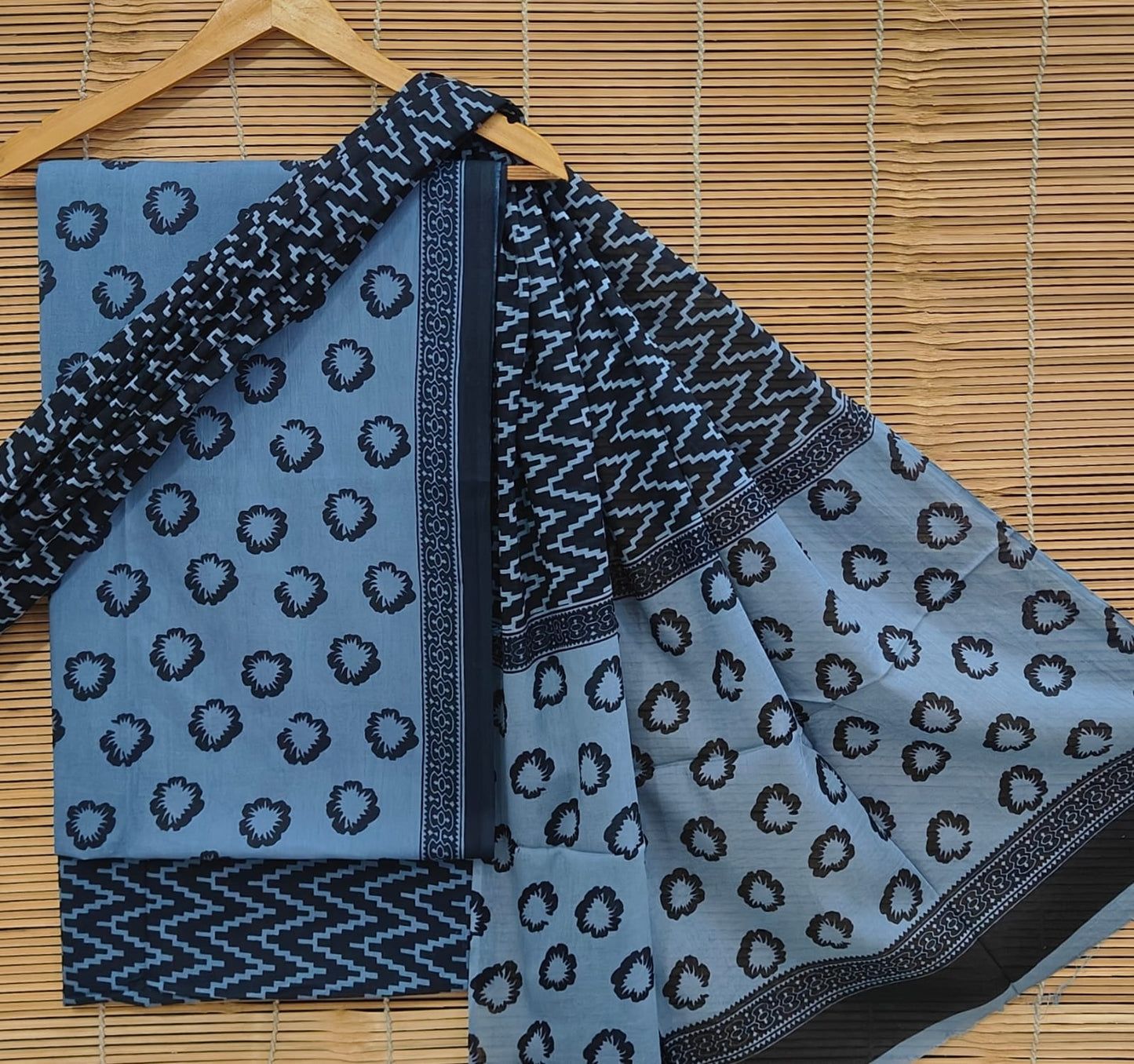 Sanganeri Printed Soft Cotton Suit Set With Mulmul Dupatta