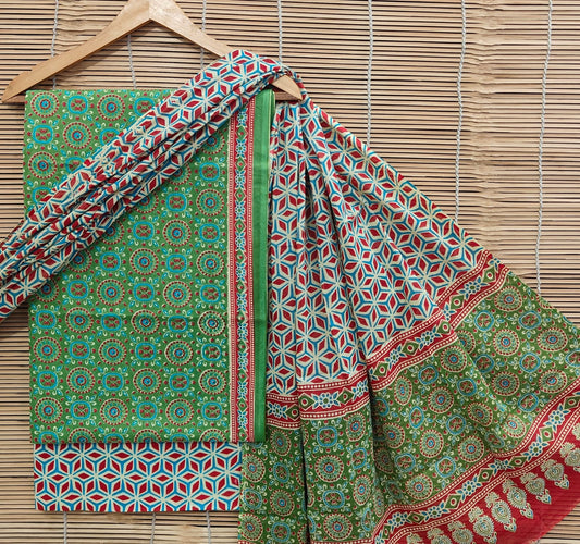 Exclusive Soft Cotton Suit Set With Mulmul Dupatta