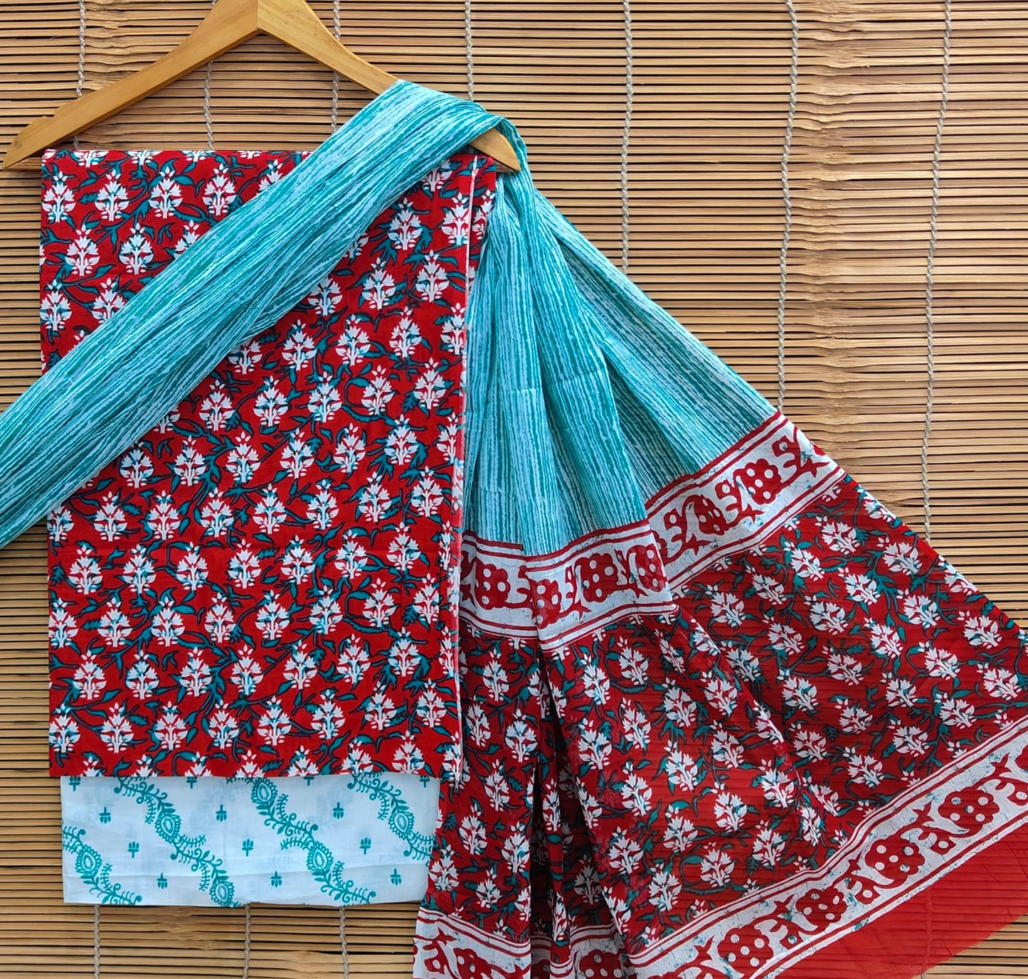 Sanganeri Printed Organic Cotton Suit With Mulmul Dupatta