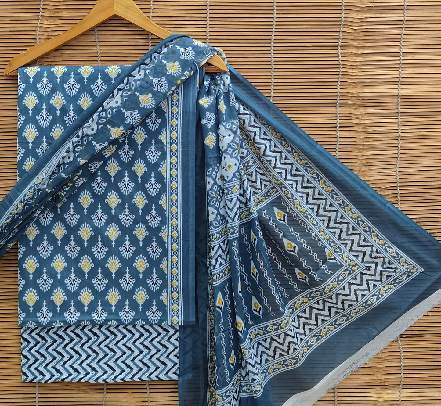 Jaipuri Print Cotton Suit With Mulmul Dupatta
