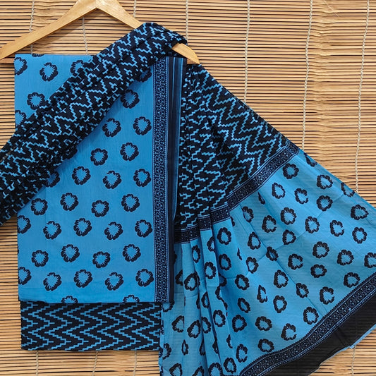 Hand Block Print Pink Cotton Suit With Mulmul Dupatta