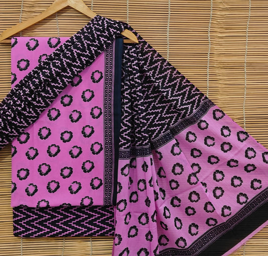 Jaipuri Print Pure Cotton Suit With Mulmul Dupatta