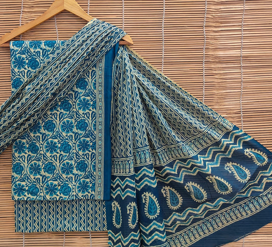 Premium Hand Block Print Cotton Suit With Cotton Dupatta