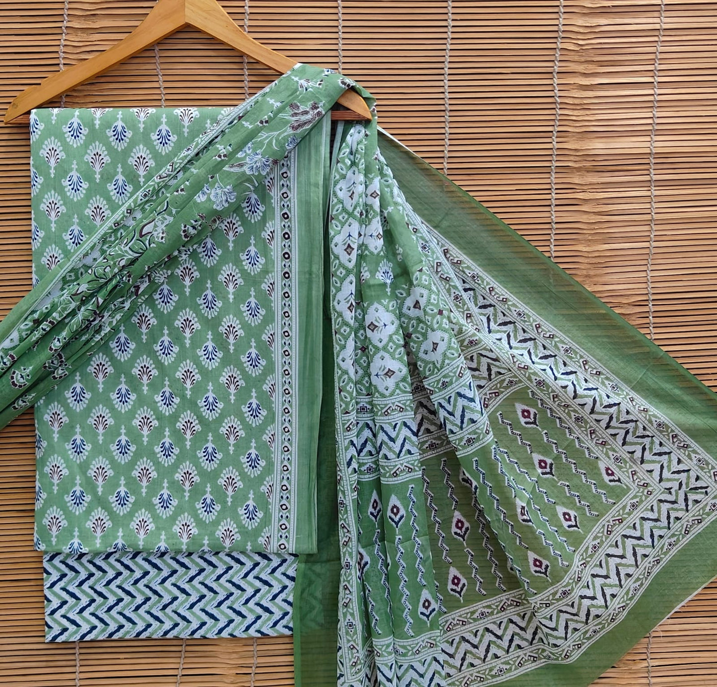 Sanganeri Print Cotton Suit With Mulmul Dupatta