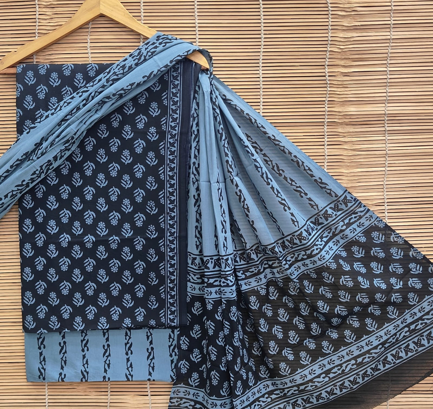 New Hand Block Printed Cotton Suit With Mulmul Dupatta