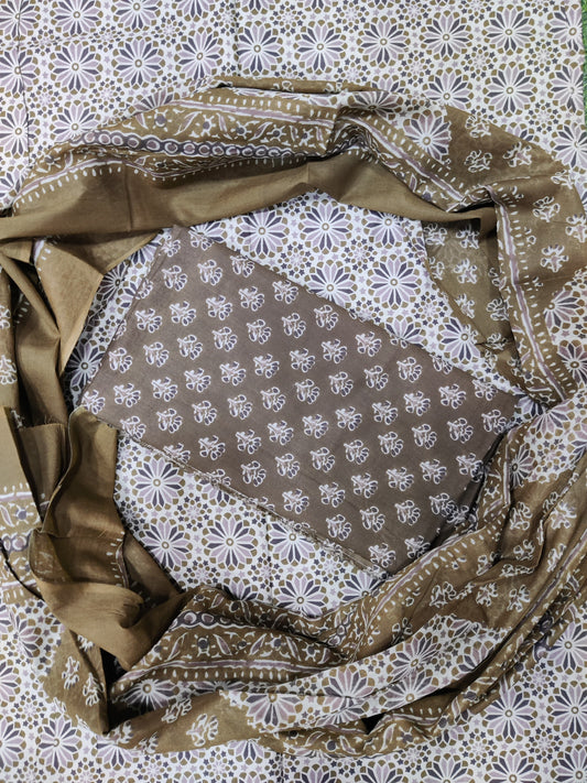 Bagru Print Soft Cotton Suit Set With Mulmul Dupatta