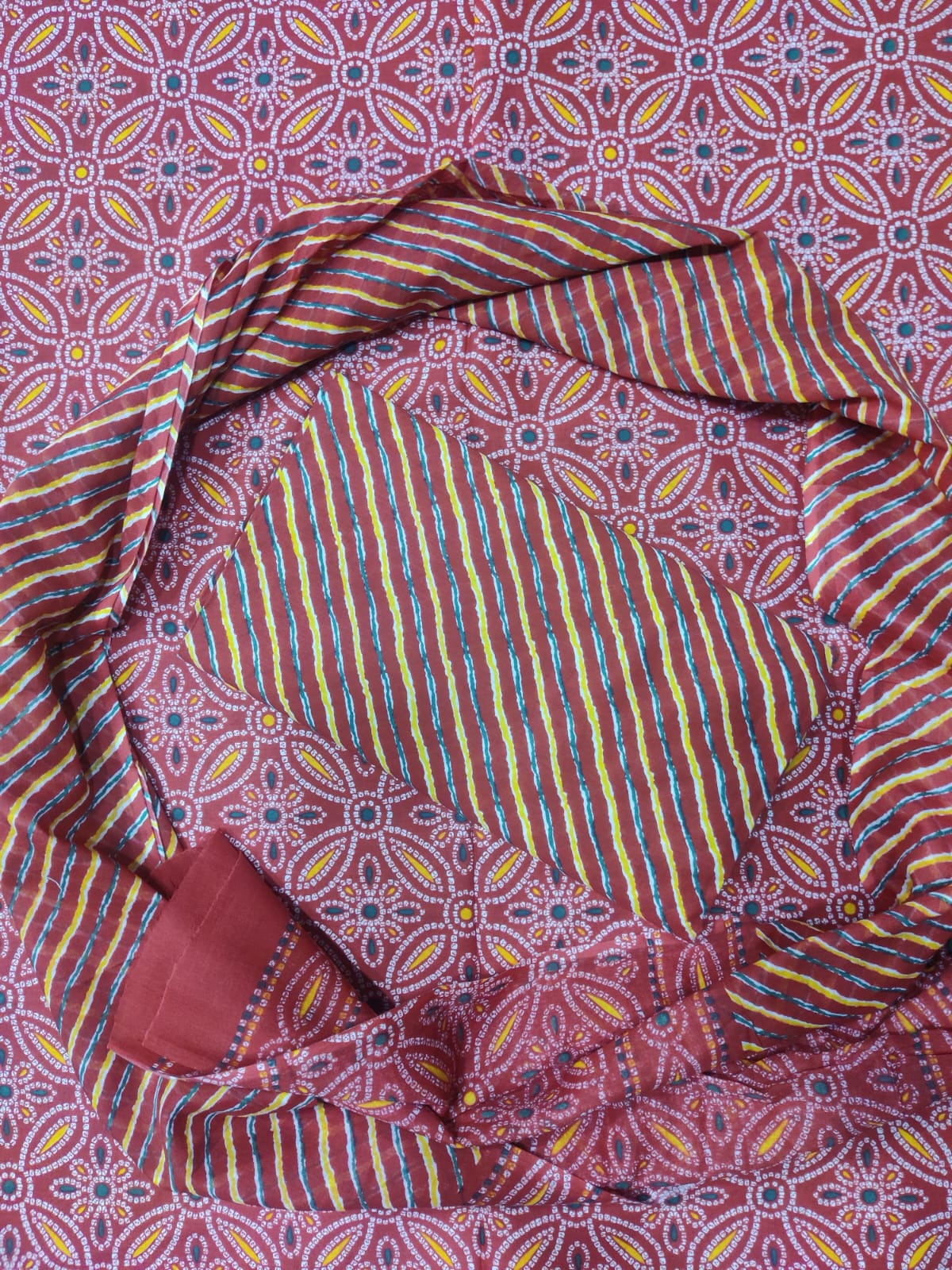 Bagru Print Soft Cotton Suit Set With Mulmul Dupatta