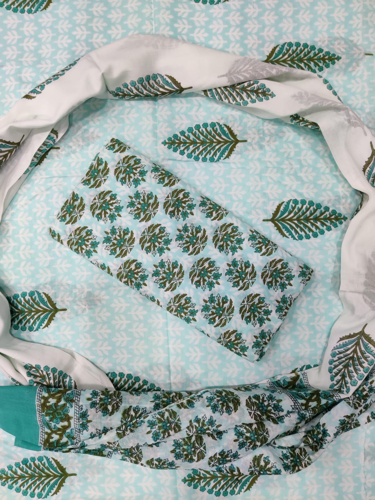 Hand Block Printed Soft Cotton Suit Set With Mulmul Dupatta