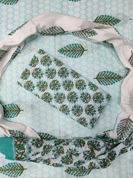 Hand Block Printed Soft Cotton Suit Set With Mulmul Dupatta