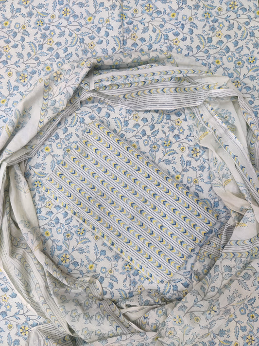 Hand Block Printed Soft Cotton Suit Set With Mulmul Dupatta