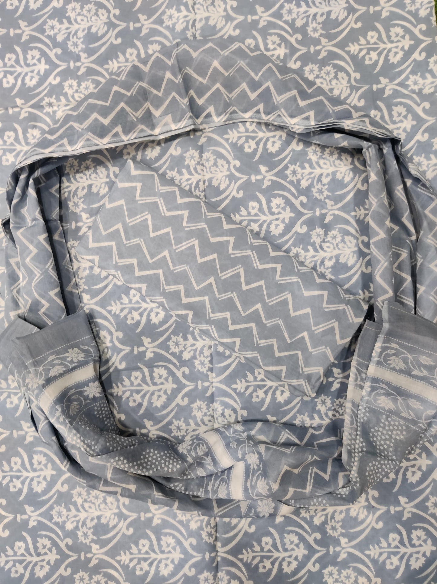 Bagru Print Soft Cotton Suit Set With Mulmul Dupatta