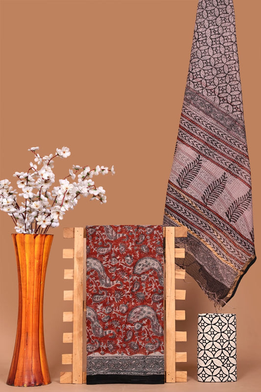 Designer Hand Block Printed Kota Cotton Suit Fabric Set