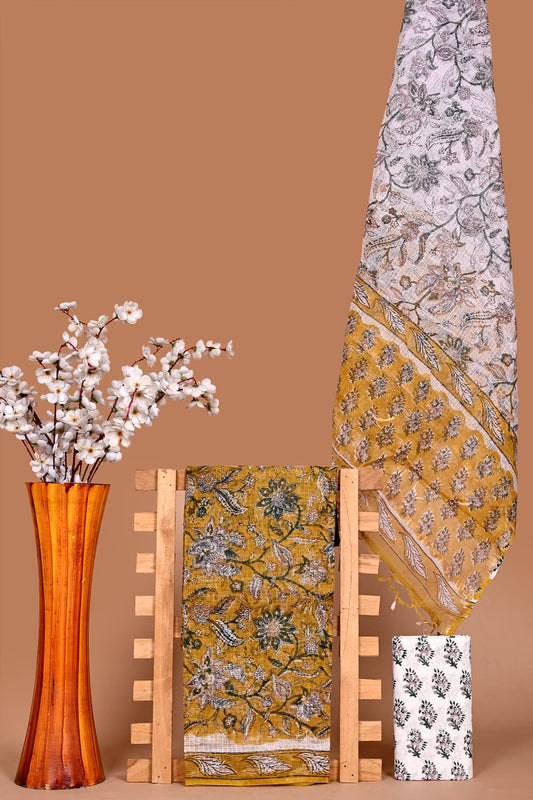 Pinkcity Vastrakala Hand Block Printed Kota Cotton Dress Material Set