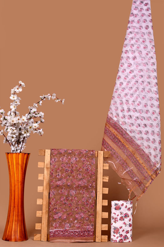 Designer Hand Block Printed Kota Cotton Suit Fabric Set