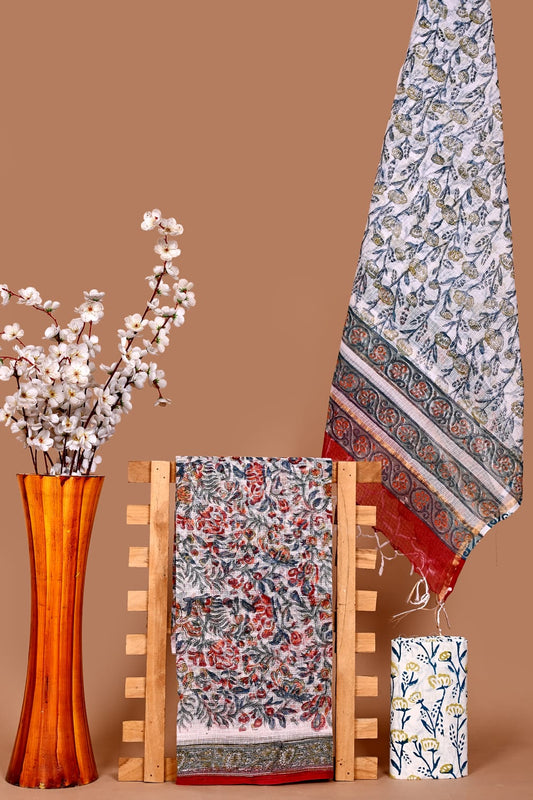 New Hand Block Printed Kota Cotton Dress Material Set