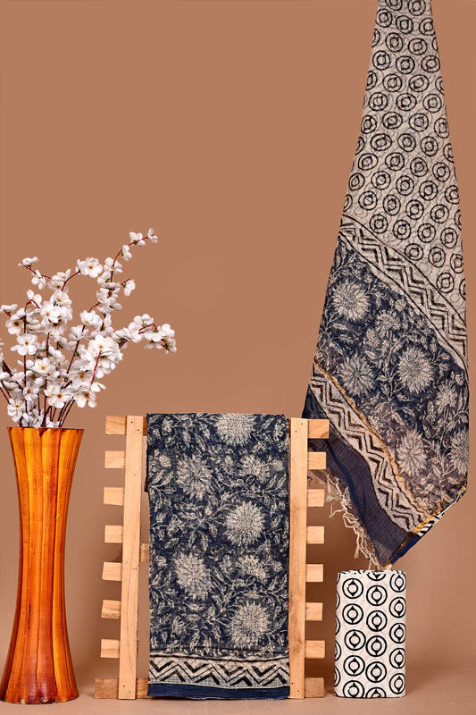Designer Hand Block Printed Kota Cotton Suit Fabric Set