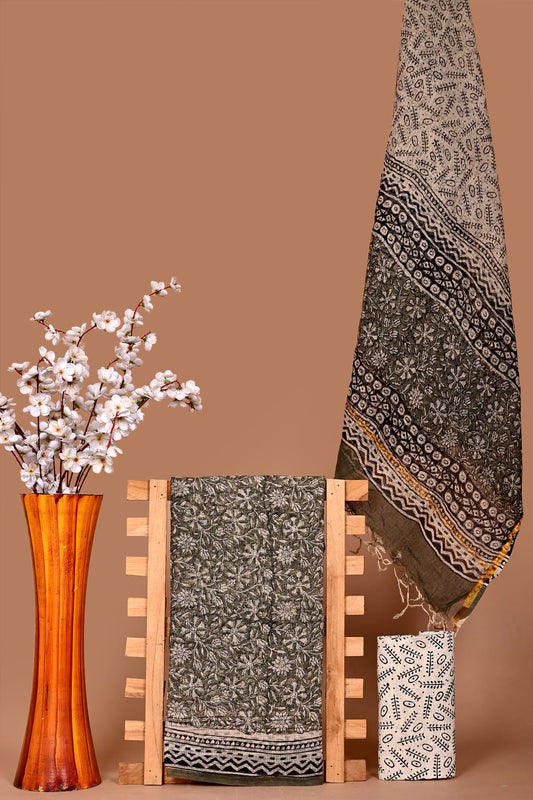 Elegant Hand Block Printed Kota Cotton Suit Material