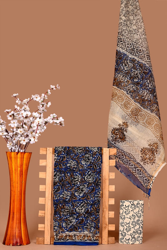 Soft Kota Cotton Dress Material with Hand Block Print & Cotton Bottom