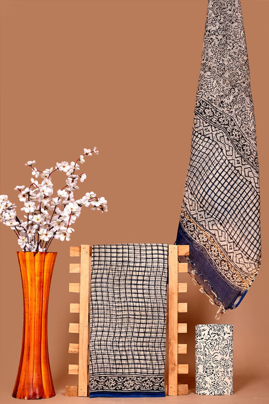 Elegant Hand Block Printed Kota Cotton Suit Material