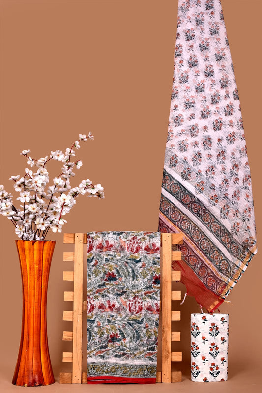 Designer Hand Block Printed Kota Cotton Suit Fabric Set