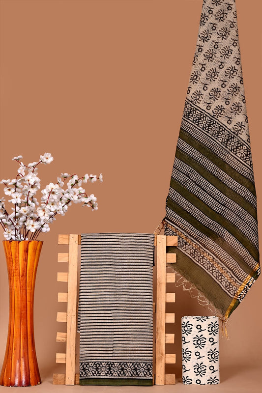 Designer Hand Block Printed Kota Cotton Suit Fabric Set