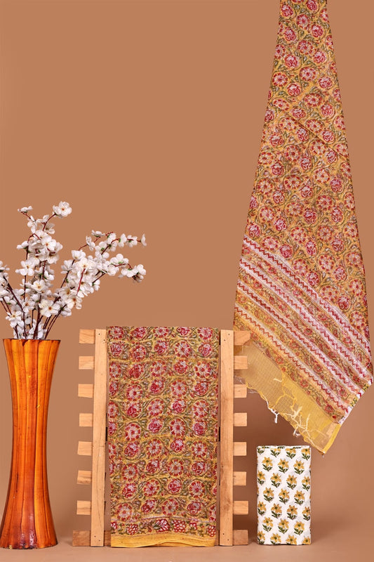 Designer Hand Block Printed Kota Cotton Suit Fabric Set