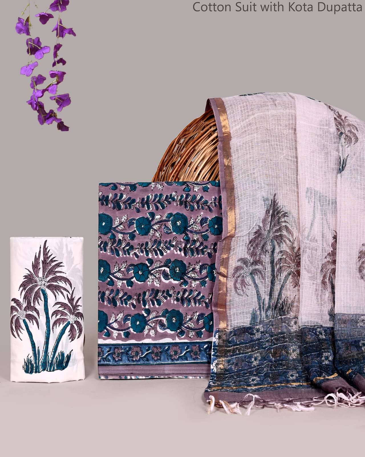 Premium  Hand Block Print Cotton Suit With Kota Doria Dupatta