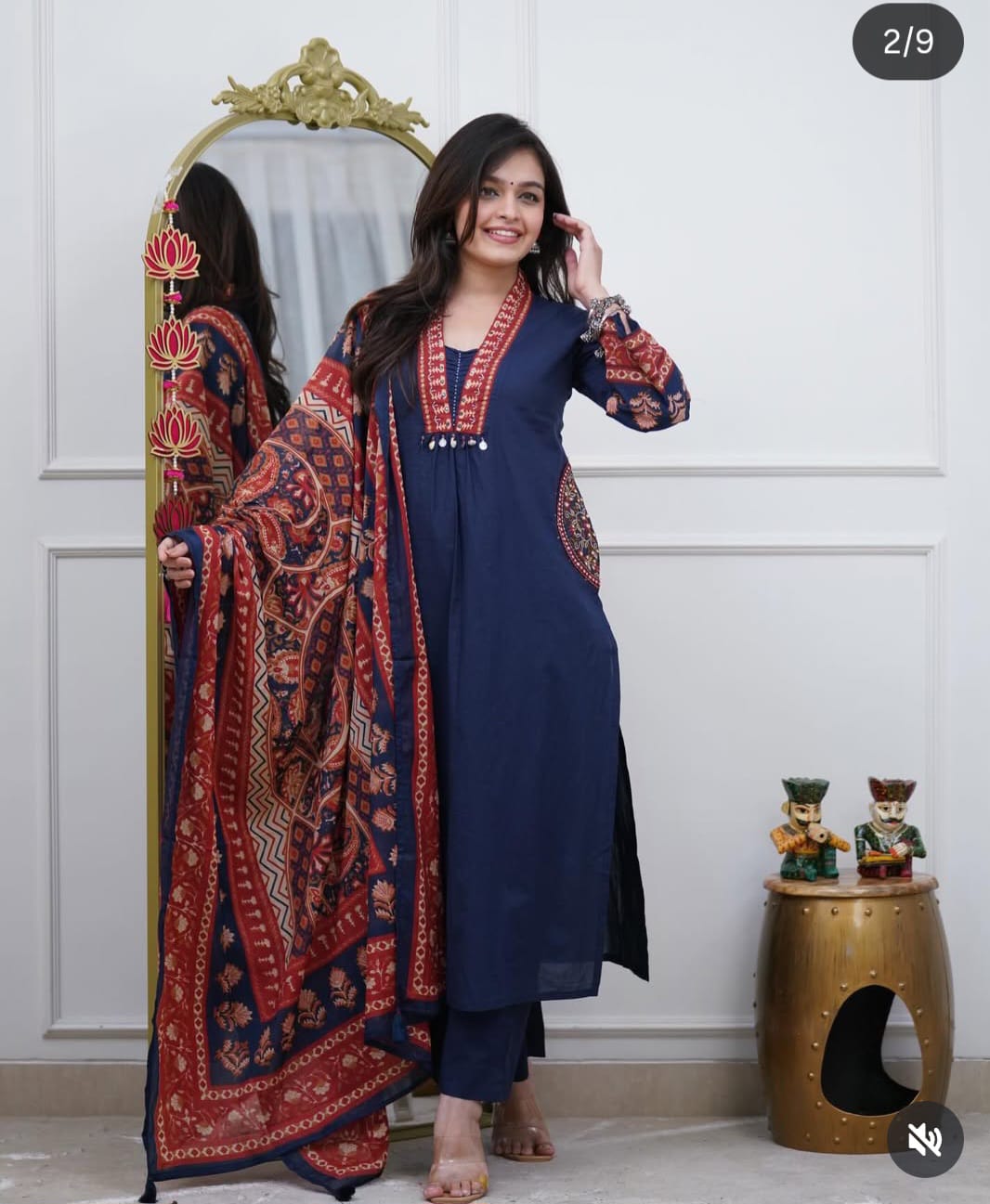 Elegant Blue Kurta Set with Traditional Printed Dupatta