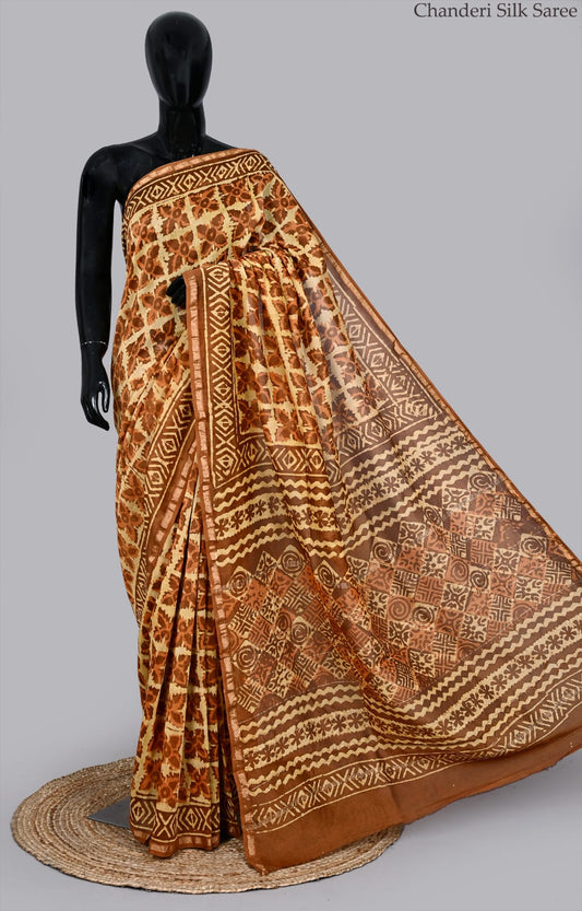Graceful Chanderi Silk Saree with Hand Block Print and Blouse Piece