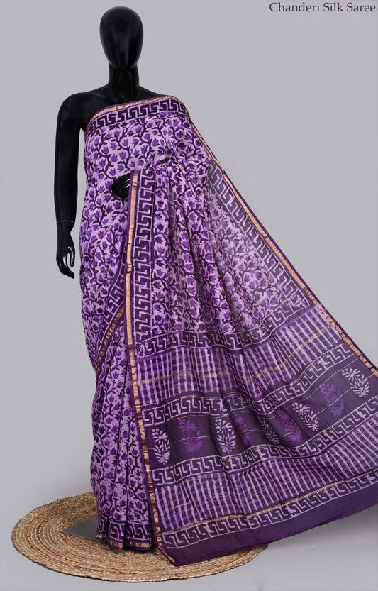 Elegant Handcrafted Chanderi Silk Saree with Block Print & Blouse