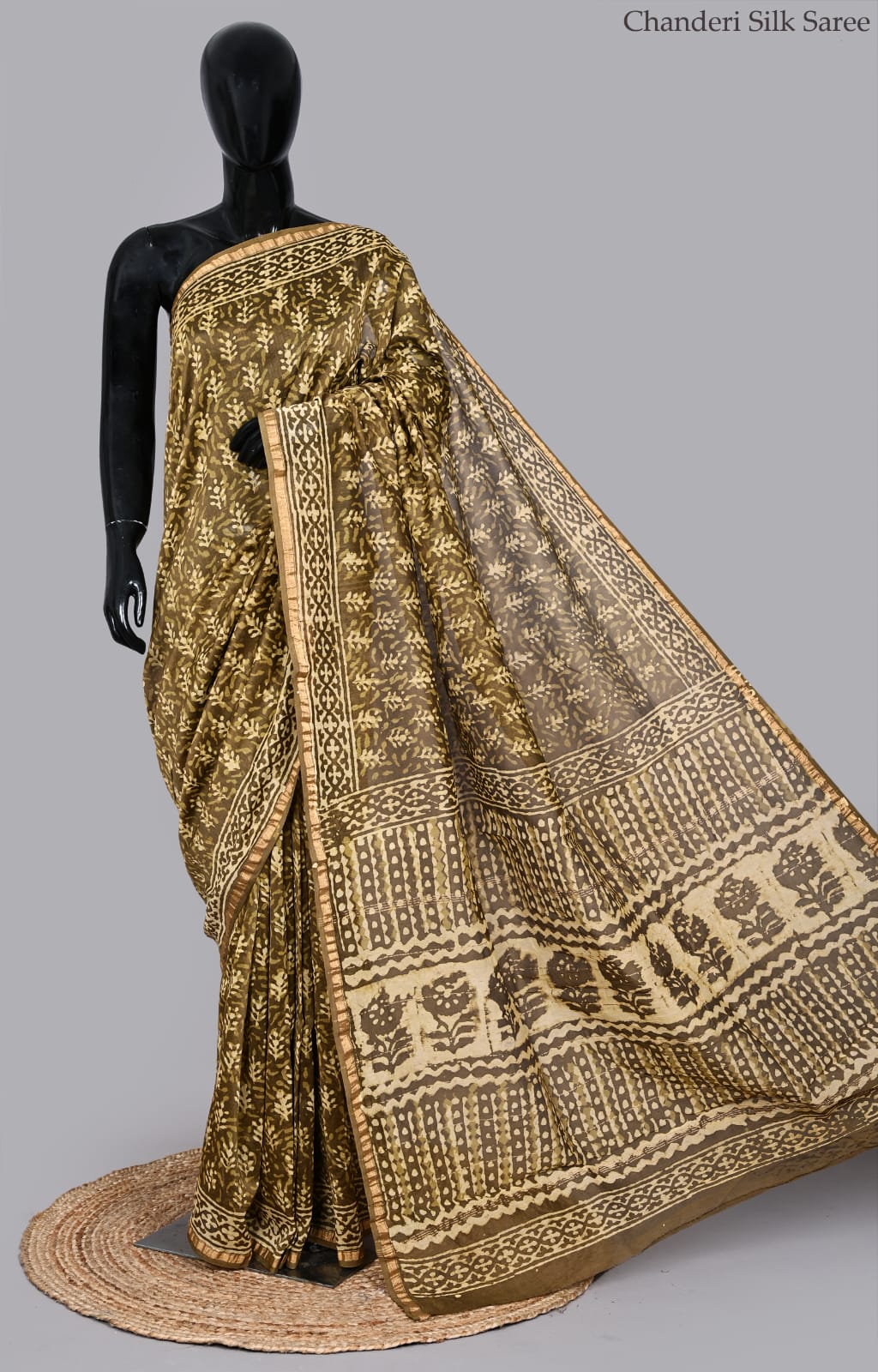 Exclusive Hand Block Print Chanderi Saree With Attached Blouse