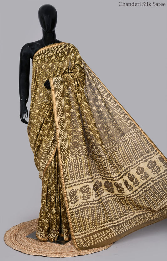 Exclusive Hand Block Print Chanderi Saree With Attached Blouse