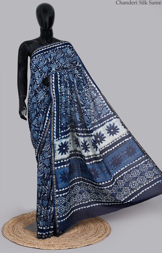 Ethnic Hand Block Print Chanderi Silk Saree with Blouse