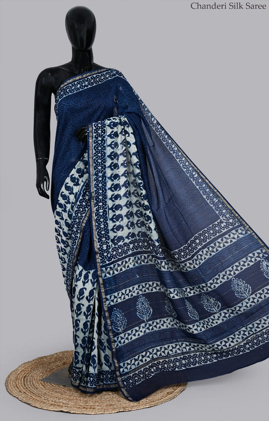 Classic Chanderi Silk Saree with Hand Block Print and Blouse